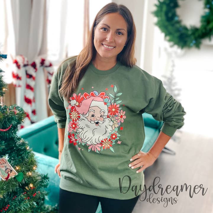 Floral Santa Sweatshirt for wholesale by Daydreamer Designs