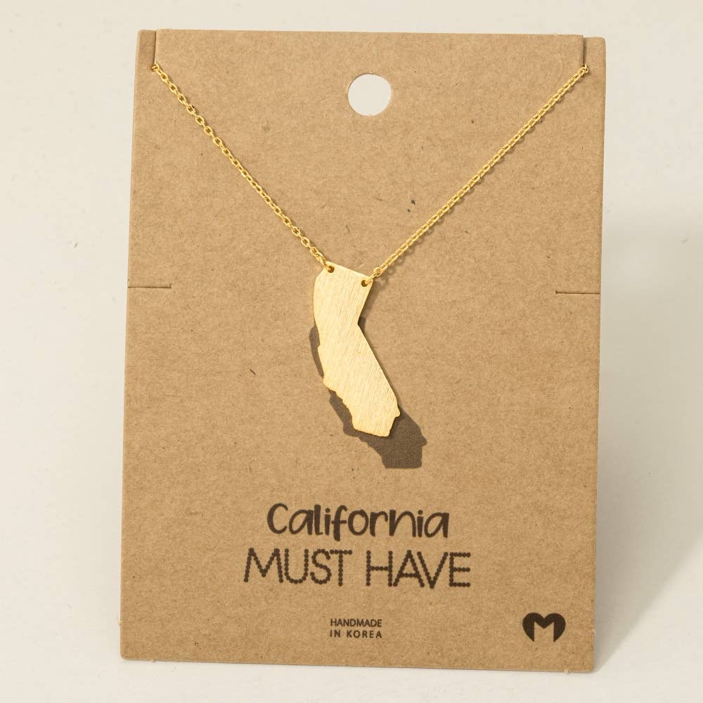Fame Accessories - Wholesale Pendant/Charm Necklace - Gold Dipped California State Pendant Necklace0