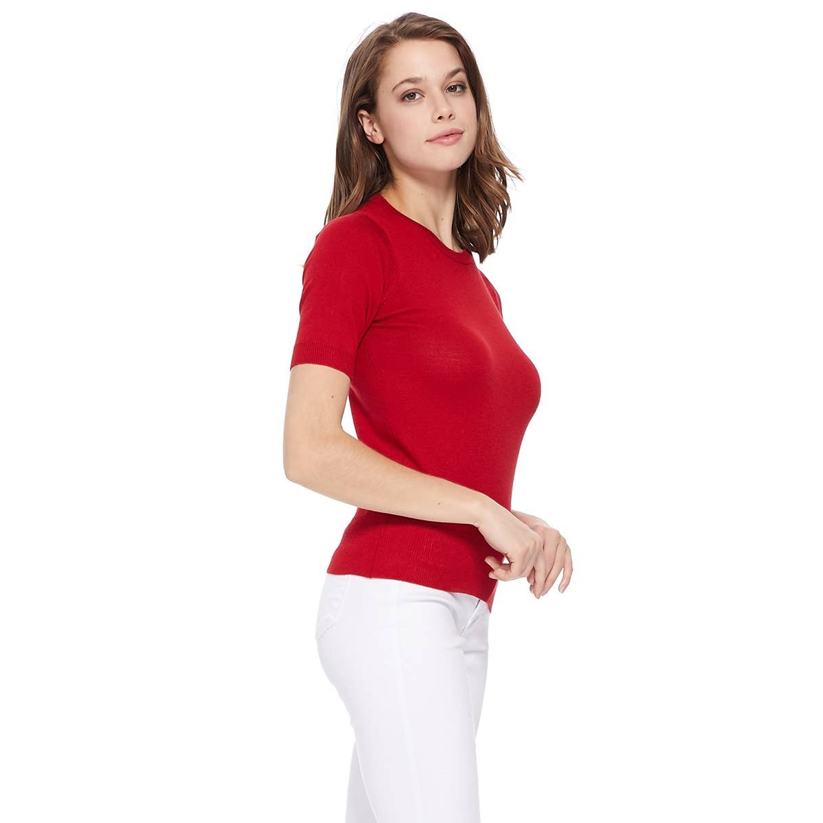 Mak – Engroshandel Strikket top - Dame – Halv-ærmet Crewneck Letvægts blød pullover Tee MK3664Y64