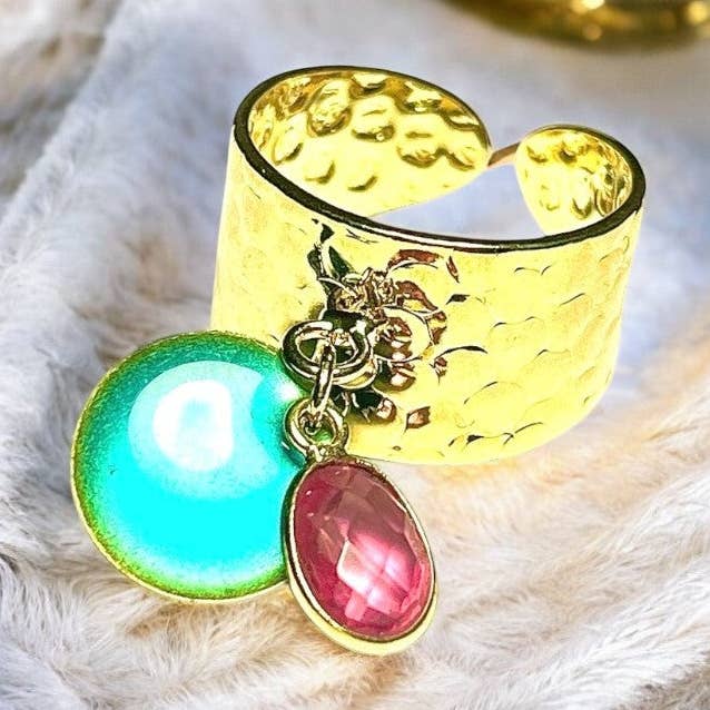 Ring "SOLENE" guldpläterad med rosa turmalinsten och emaljerad paljett för wholesale av TOURMALYN