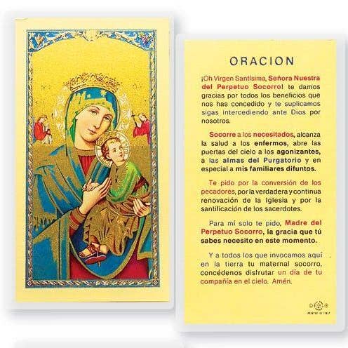 SAN JUDITAS RELIGIOUS ARTICLES - Wholesale Religious Card - ORACION A LA VIRGEN DEL PERPETUO SOCORRO (LAMINADA)