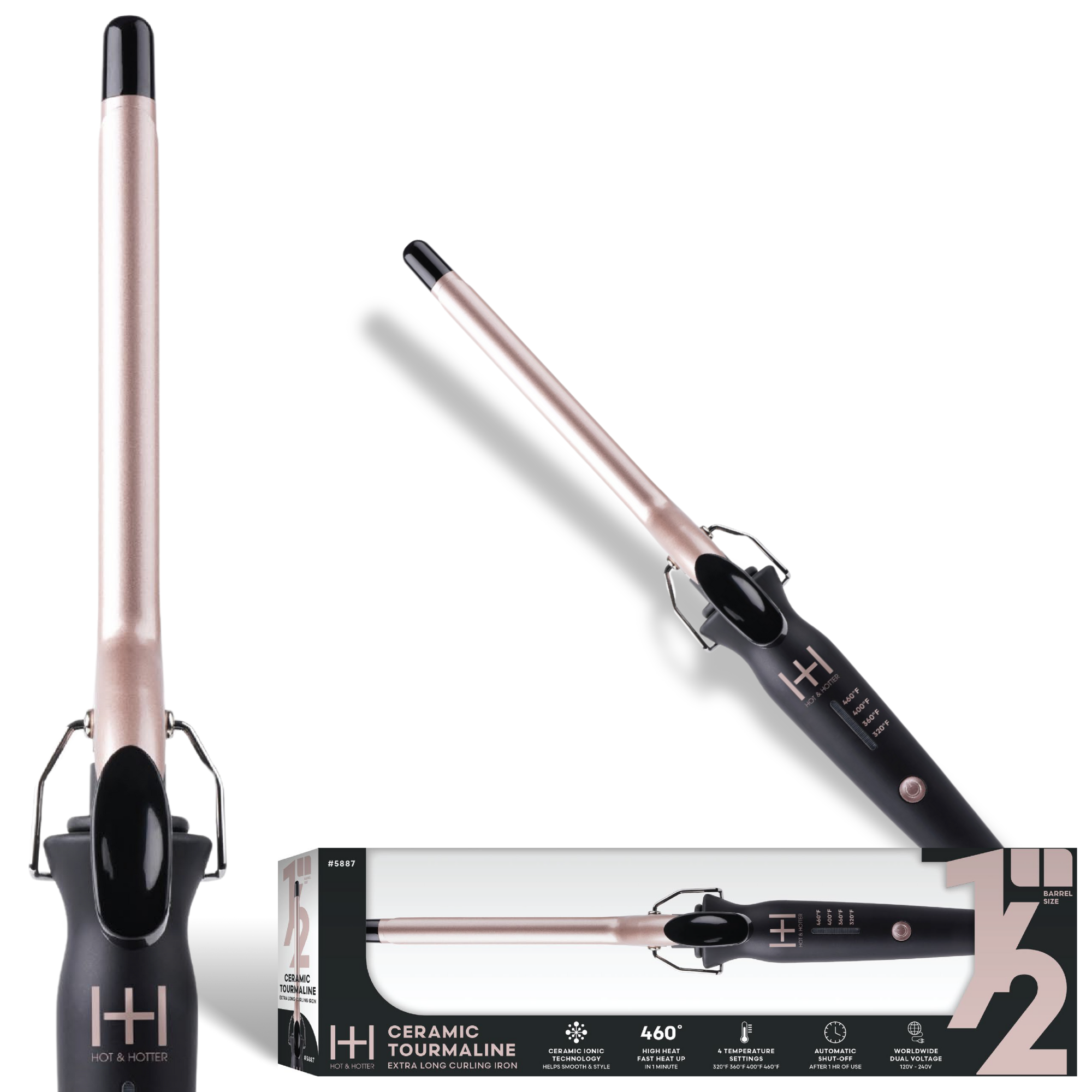 Annie International, Inc. - Wholesale Curling Iron/Wand - Hot & Hotter Extra Long Ceramic Tourmaline Curling Iron 1/25