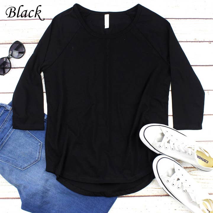 ShopTrendsNow - Wholesale T-Shirt - Women's - Ladies' Baby Rib 3/4-Sleeve Contrast Raglan T-Shirt
