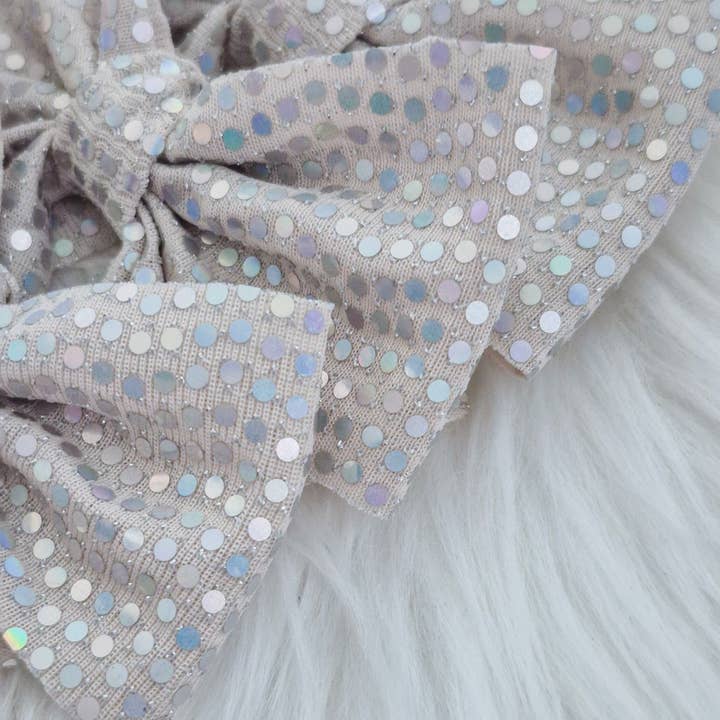 Dainty Delights Creations - Wholesale Hair Bow - Kids - Mini Annabelle Bow-White Iridescent Disco Dot Wholesale2