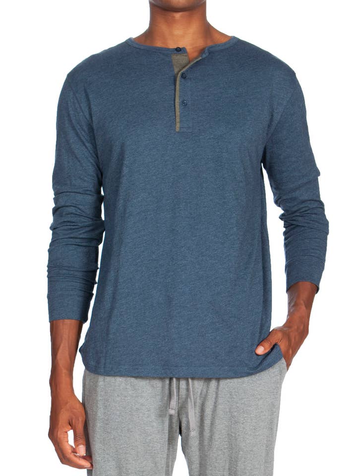 Debrum de contraste Lounge Henley de manga comprida por atacado de Unsimply Stitched