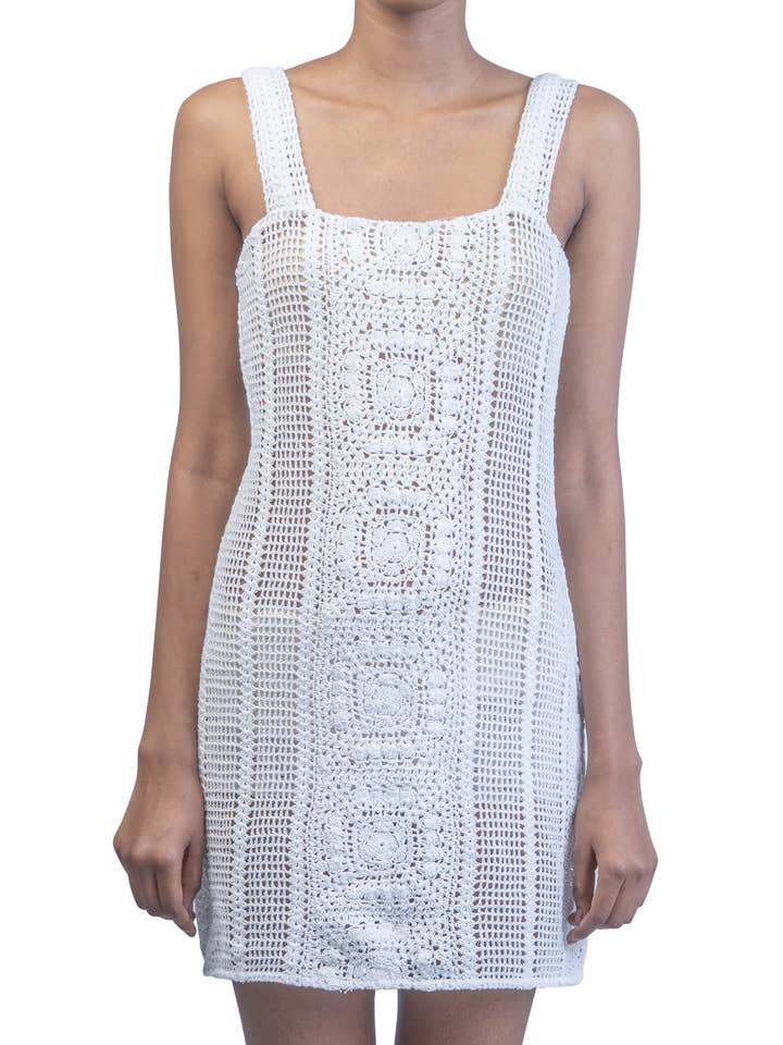 Minivestido cuadrado Granny de ganchillo para venta al por mayor de Chogaa NYC