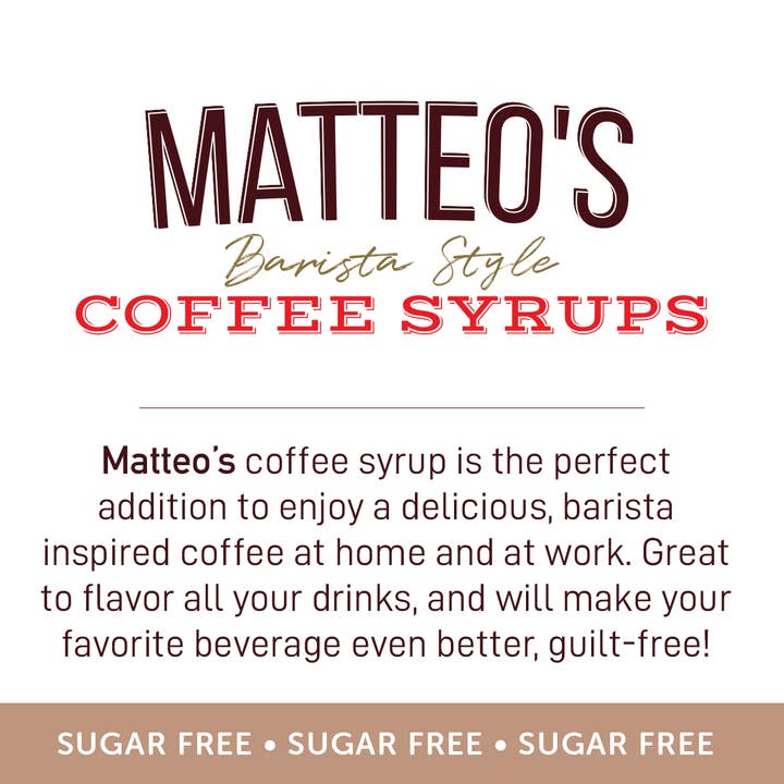 Matteo's - Wholesale Flavored Syrup - Matteo's Sugar Free Coffee Syrup, Hazelnut Chai, 0 Calories, 0 Sugar, Keto Friendly