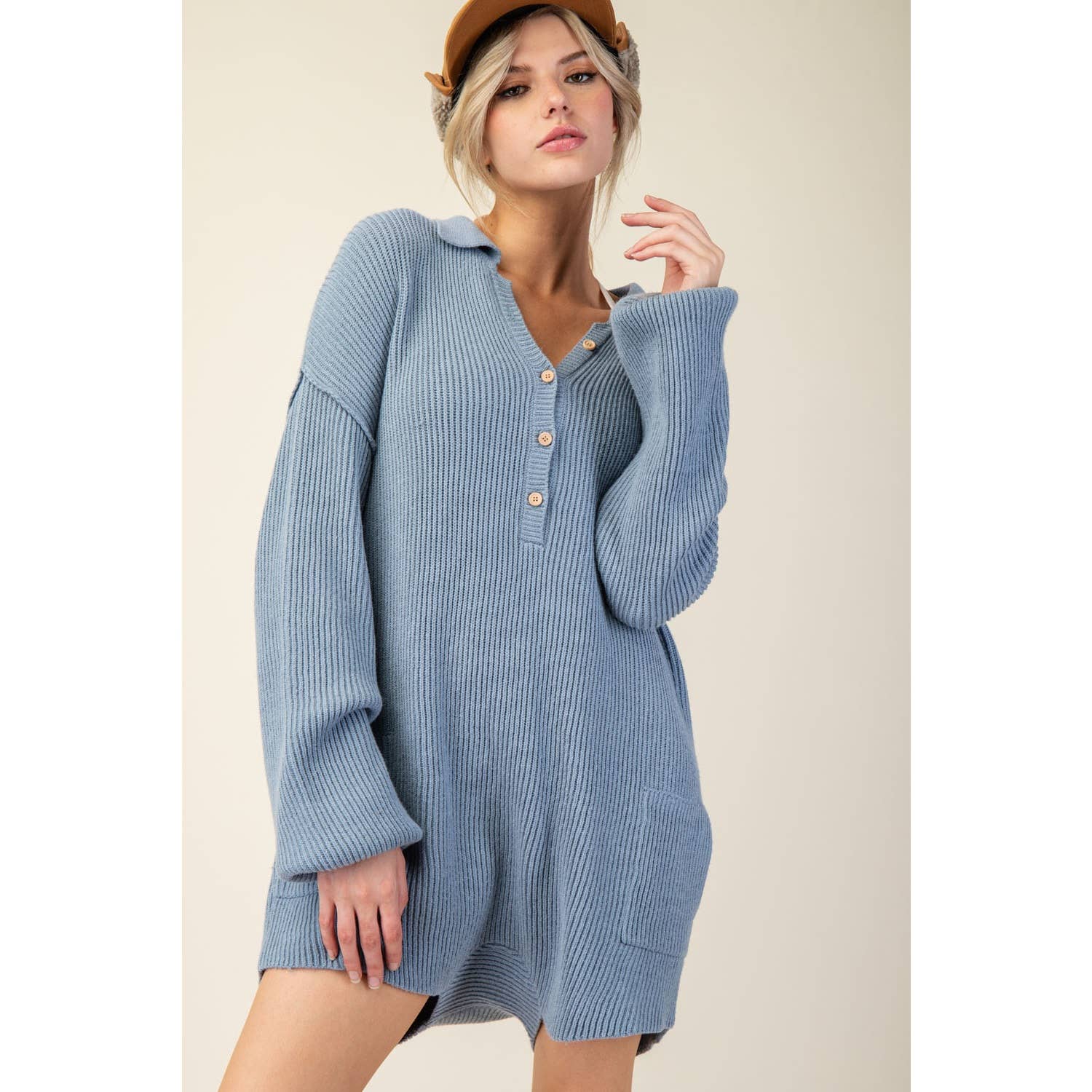 Apolline - Wholesale Romper - Women's - Long Sleeve Ribbed Knit Sweater Romper with Pockets2