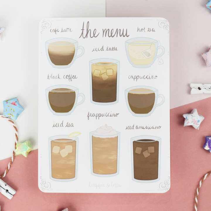 Coffee Drink Sticker Sheet for Planners and Journals for wholesale by Kingsfoil and Coffee Designs