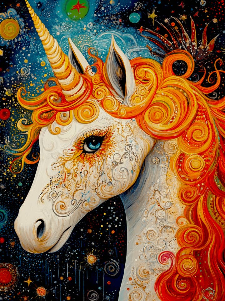 Orange Mane Marge - Unicorn & Pegasus Wall Art Prints – 8″x10″ Artwork for 11″x14″ Frame for wholesale by Mowbi