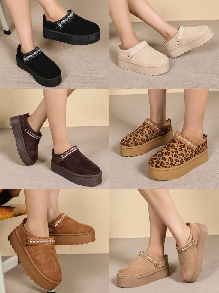 No Doubt Shoes – wholesale Slippers – Women's – FAUX FURR LINED STITCH DETAIL COZY CHUNKY PLATFORM MULES6