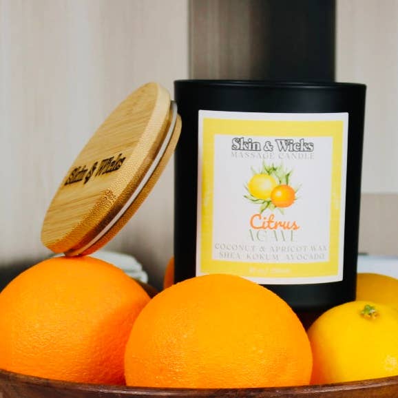 Candela con stoppino in legno Citrus Agave per la vendita all'ingrosso da parte di Skin & Wicks