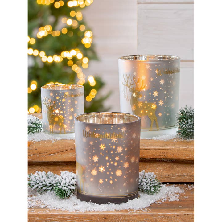 grau/silberfarben Windlicht Weihnachtslicht 2fach sortiert, H.12,5 cm für den Großhandel auf Faire1