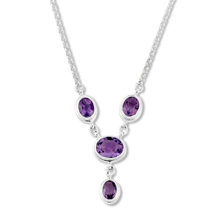 SS Amethyst "y" Necklace for wholesale by Eli Pebble