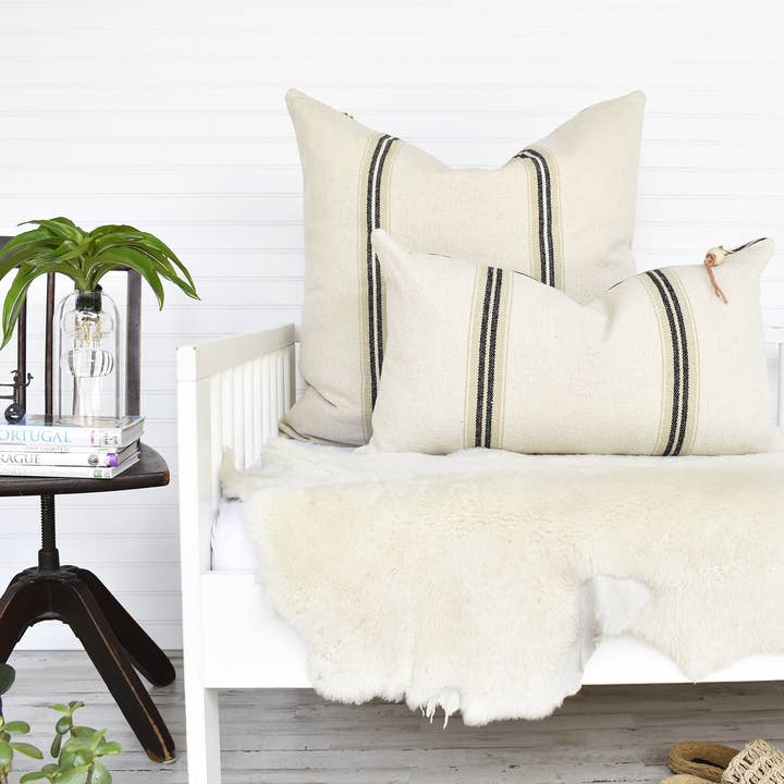 New French Cotton Pillow with Black Stripes for wholesale by Celina Mancurti, LLC