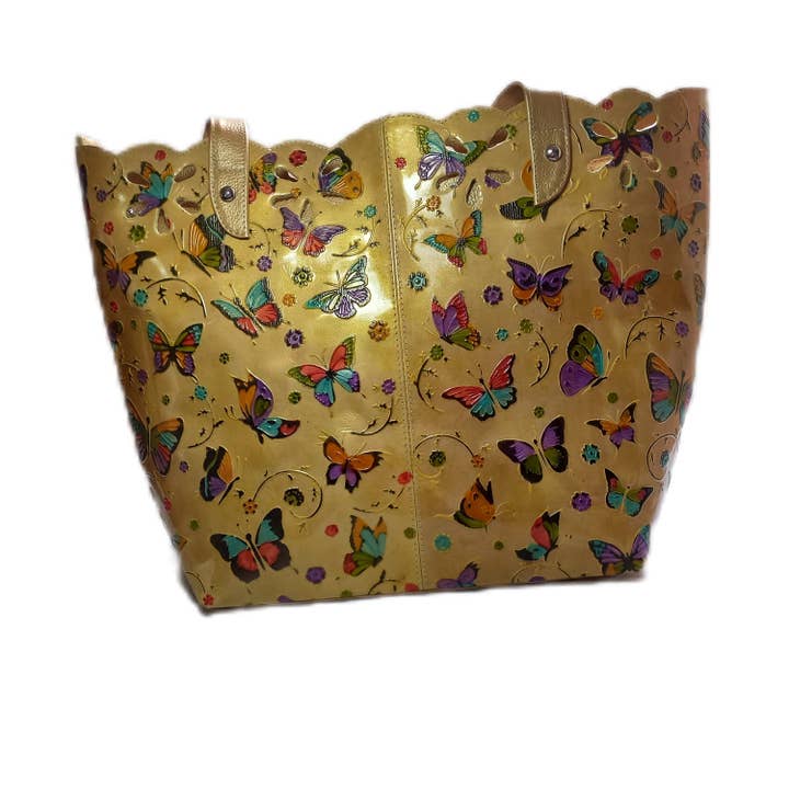 Leather tote bag with hand-painted motif for wholesale by Mimap