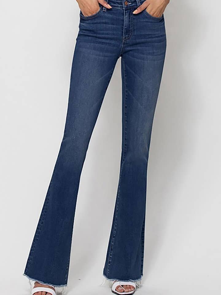 WIJD UITLOPENDE JEANS MET MIDDELHOGE TAILLE EN RAUWZOOM T5349D voor wholesale door VERVET by FLYING MONKEY