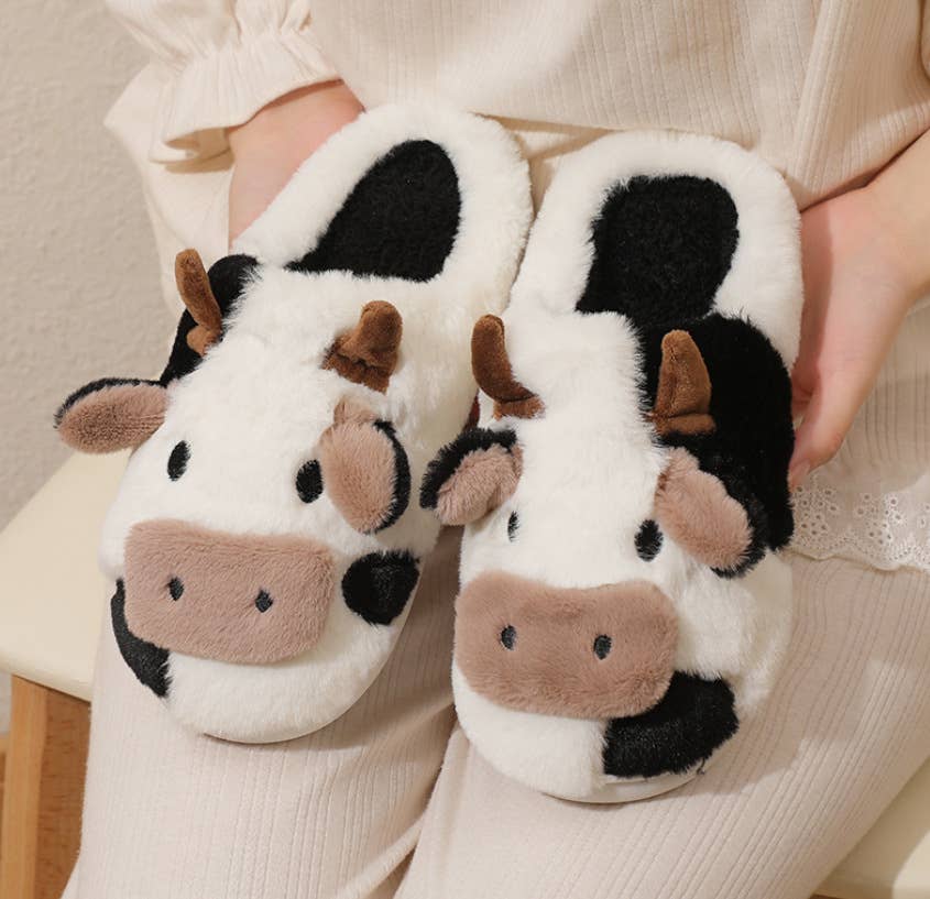 Comely Fashion – wholesale Slippers – Women's – Western Cow Pattern Cute Animal Soft Home Plush Slippers0