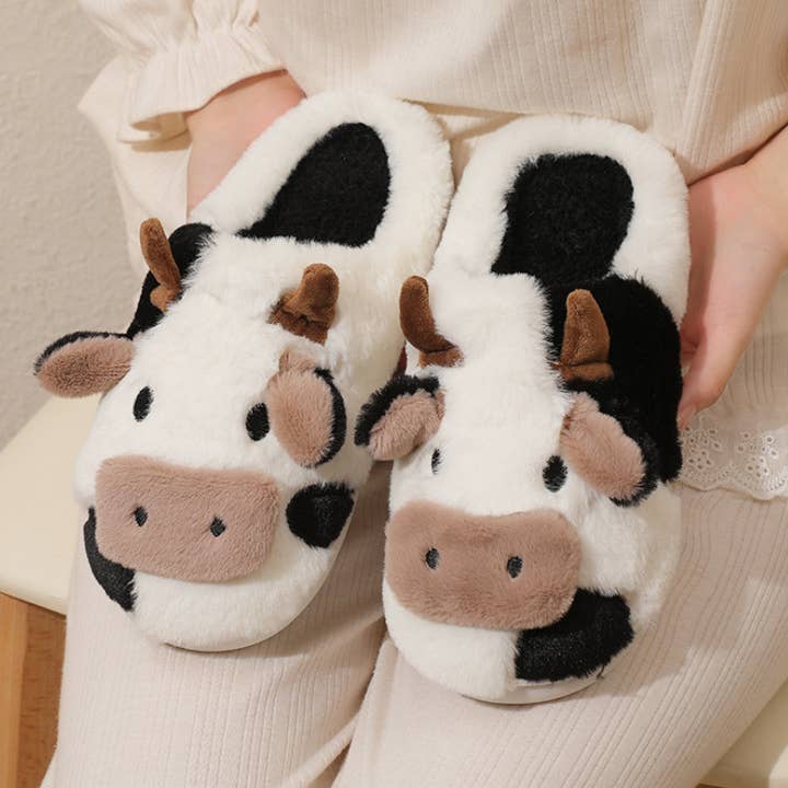 Comely Fashion - Vente Chaussons – femme - Pantoufles en peluche douces pour la maison à motif de vache western