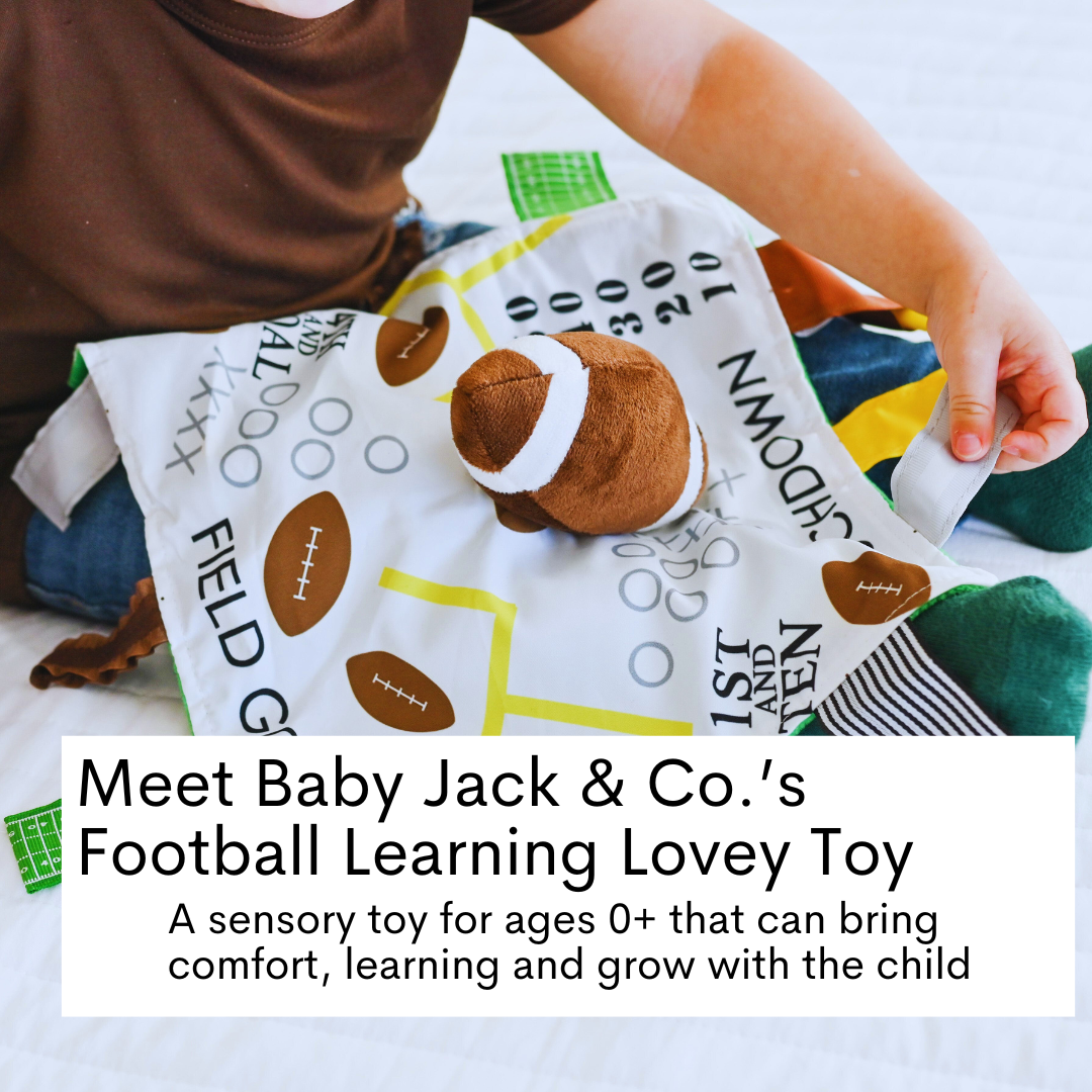 Baby Jack and Company - Wholesale Security/Cuddle Blanket - Baby - Football Baby Learning Lovey Tag Stroller Toy 10" x 10"1