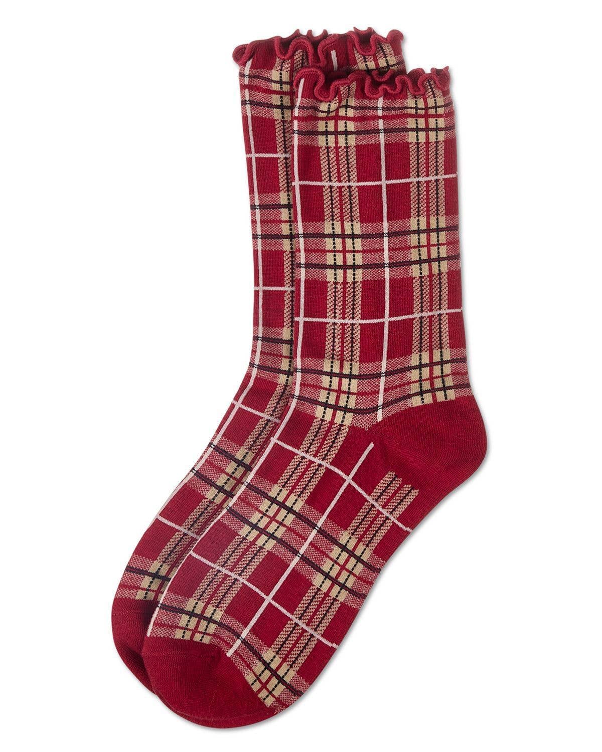 Infinity Classics International Inc. - Wholesale Socks - Women's - Memoi Classic Plaid Lettuce Edge Crew2