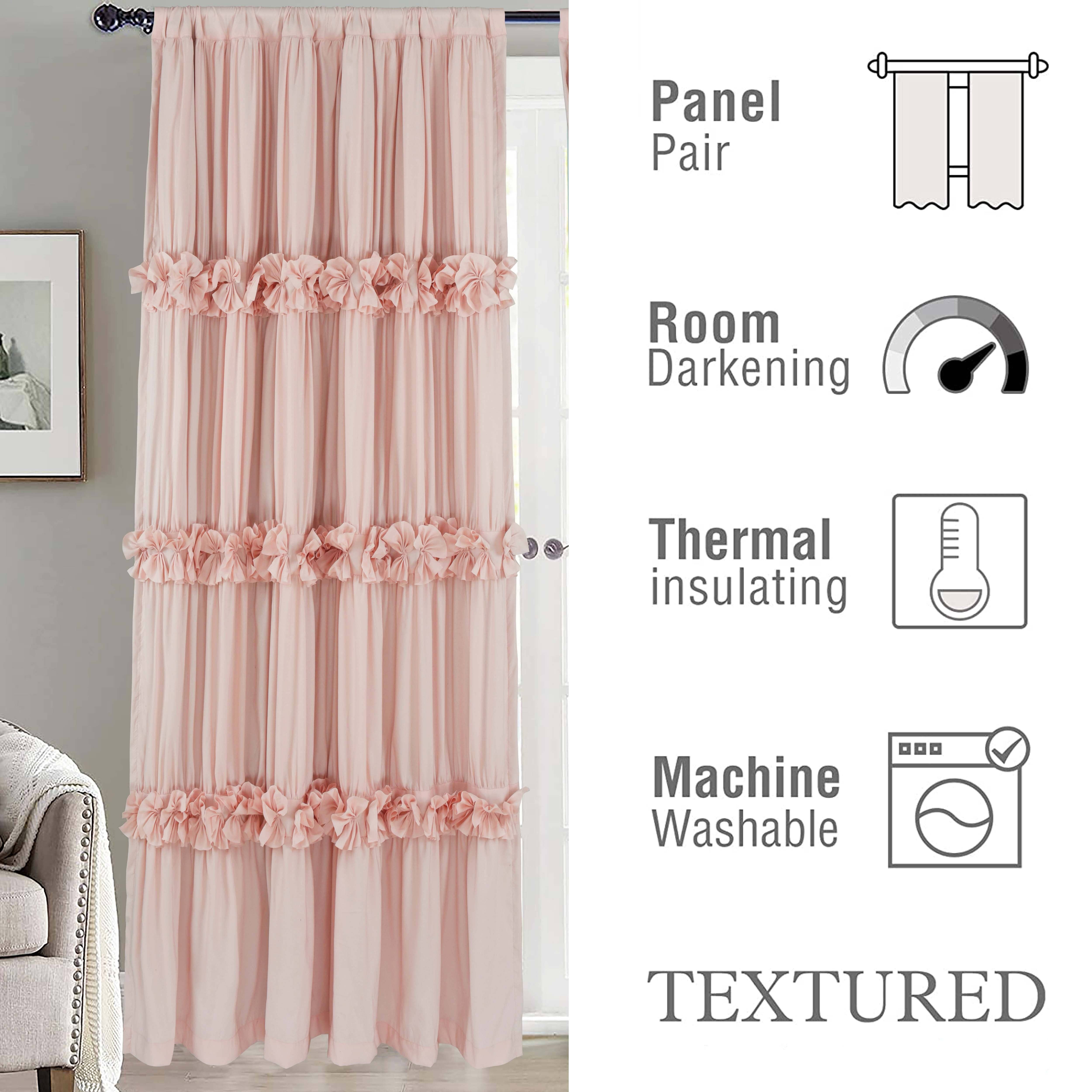 HIG - Wholesale Curtain - Farmhouse Ruffle Window Curtains with Blackout Liner Handmade Bow Ties Drapes 2 Panels Set, 54"W x 84"L27