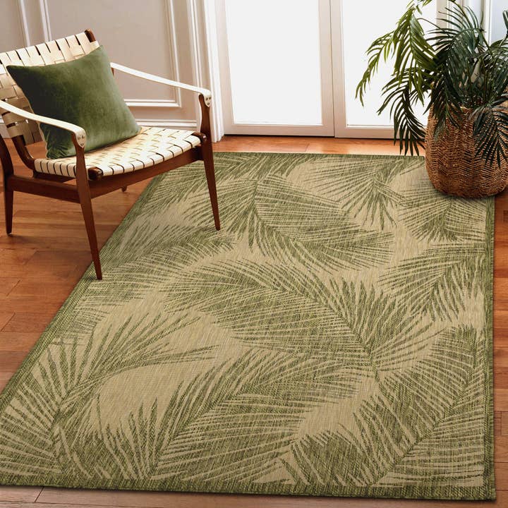 Green Carmel Fronds Indoor/Outdoor Rug for wholesale on Faire