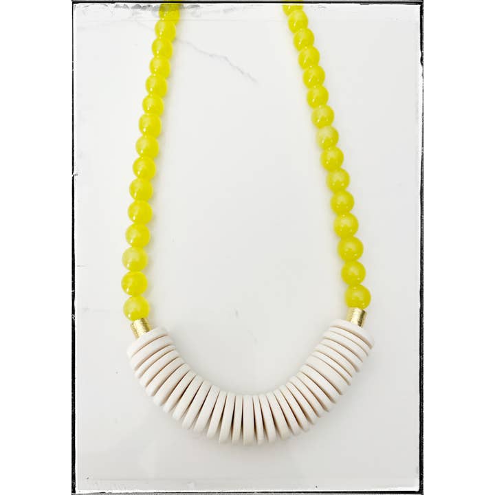 GentrybyJenna - Wholesale Beaded/Pearl Necklace - Short Gemstone Yellow Cats Eye Bead Necklace Coconut Wood