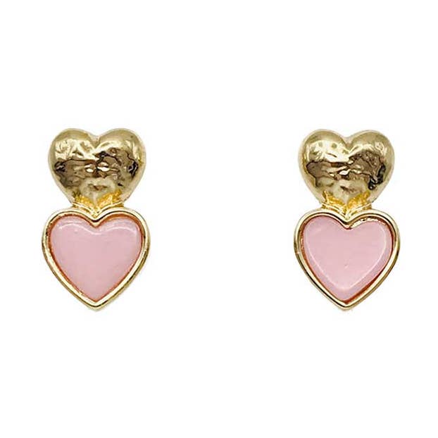 Pendiente de Martillo Dorado y Corazón Rosa de 1" para venta al por mayor de What's Hot