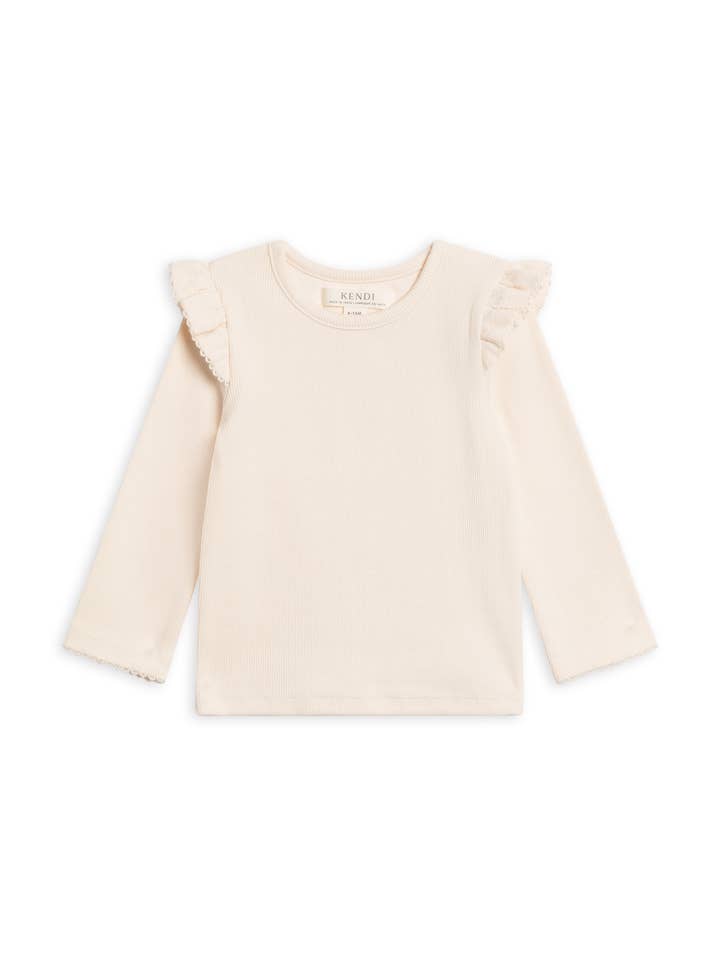 Top de manga larga con volantes y canalé Rina para venta al por mayor de Colored Organics