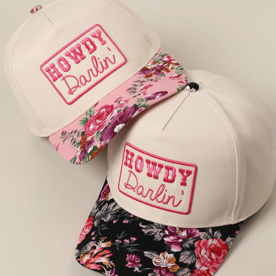 Fashion City - Wholesale Trucker Hat - Women's - HOWDY Darlin' Embroidery Patch Floral Two-Tone Hat9