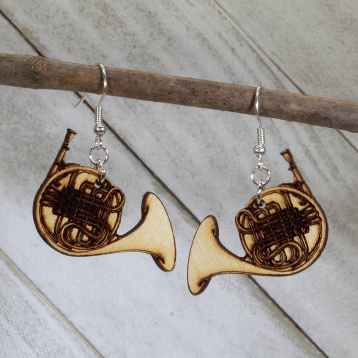 French Horn Wooden Dangle Earrings for wholesale by Cates Concepts