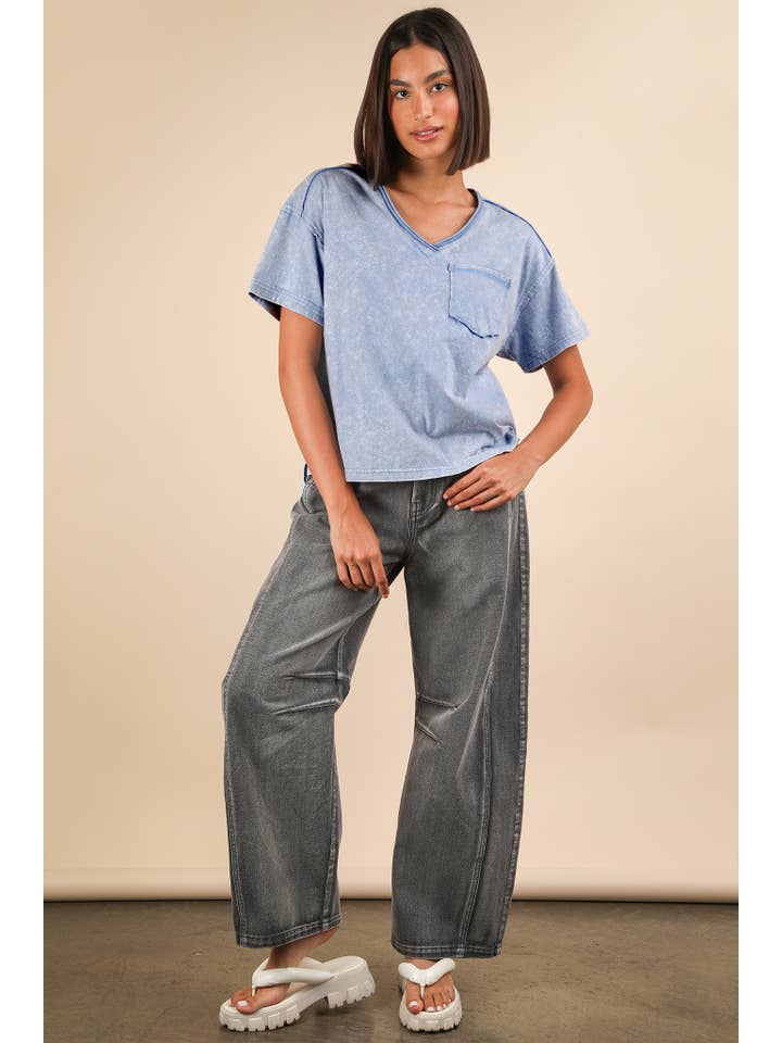 VERY J – Top de malha - Mulher por atacado – NT11966-Top de Malha com Decote em V Lavado a Mineral20