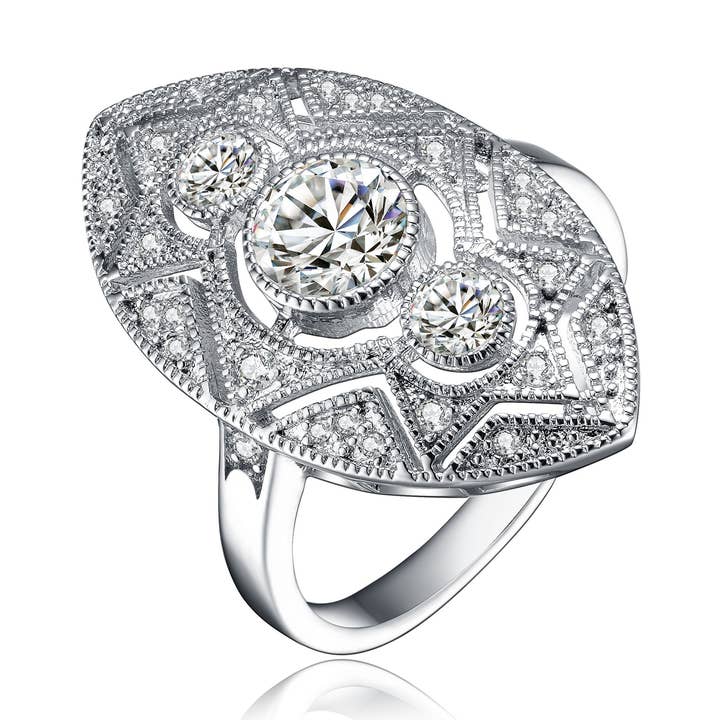 Filigraner Ring aus Sterlingsilber mit klarem, rundem Zirkonia für den Großhandel von Genevive