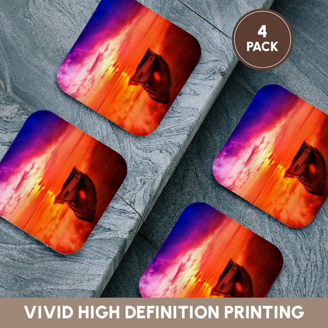 3dRose - Vente Sous-verre - 3dRose, Image colorée d'un bateau infusé de lumière sur l'eau, Dessous de verre12