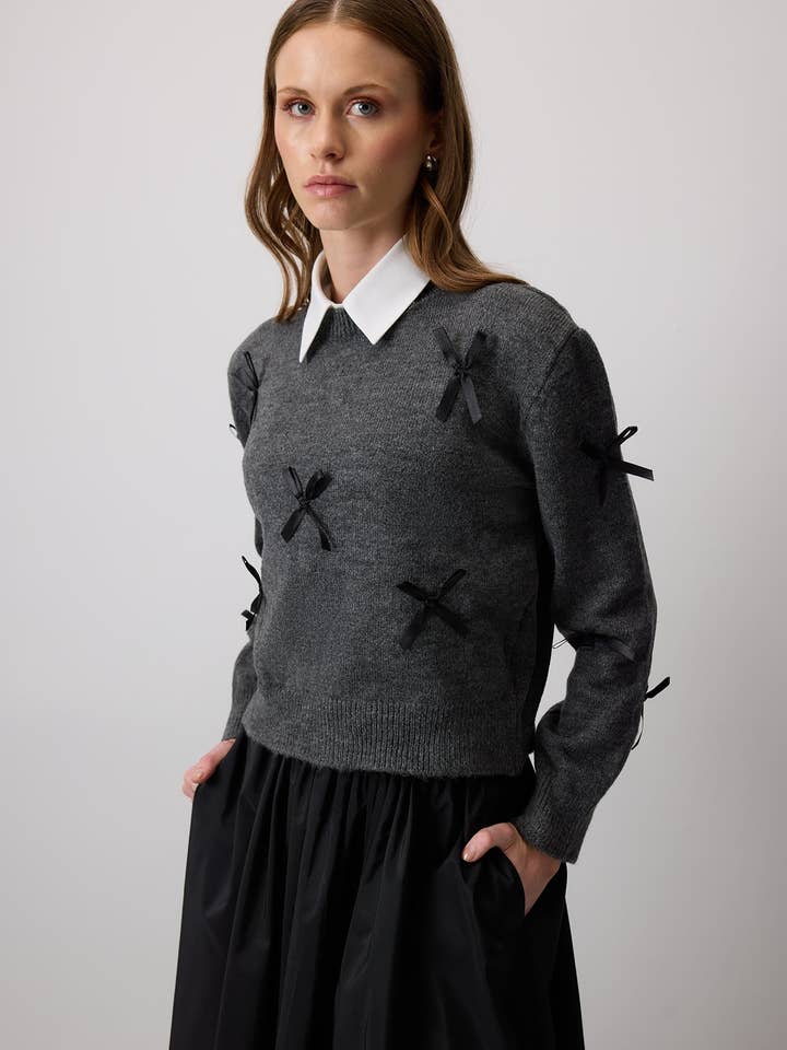 Anthracite BOLU TIED KNIT SWEATER for wholesale on Faire1
