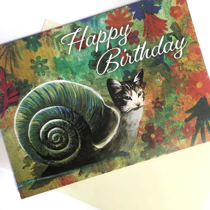 Pergamo Paper Goods – Engroshandel Fødselsdagskort – Snail Cat Happy Birthday Card - Weird1