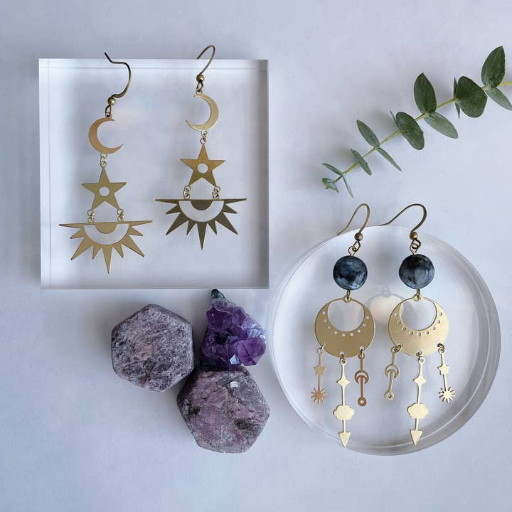 GeoMetricGem - Wholesale Dangle Earrings - Ulrike Earrings ~ Brass & Lavrikite