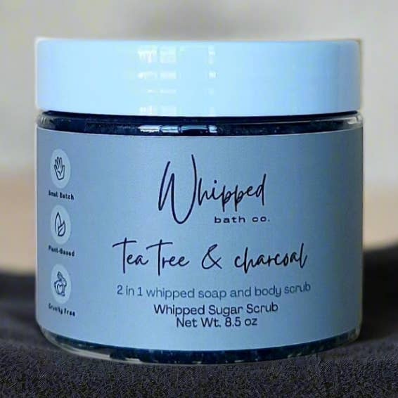 Tea Tree & Charcoal Whipped Sugar Scrub for wholesale by Whipped Bath Co.