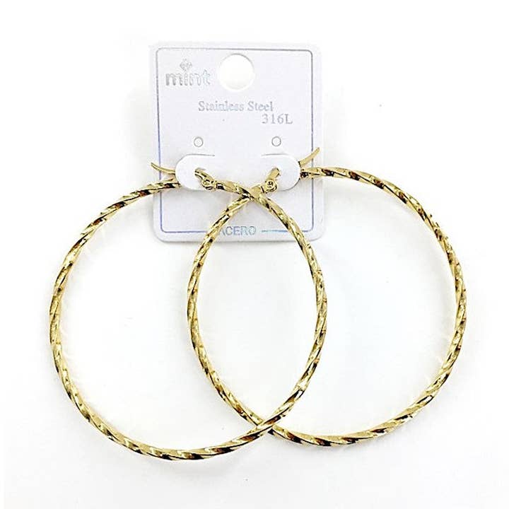 60MM Stainless Steel Twist Hoops for wholesale by Atlas Fashion