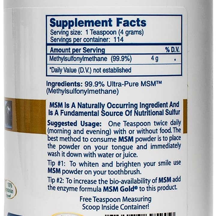 NWC Naturals® - Wholesale Pet Supplement - Cat/Dog - Ultra-Pure MSM™ For People one pound 454 grams See note1