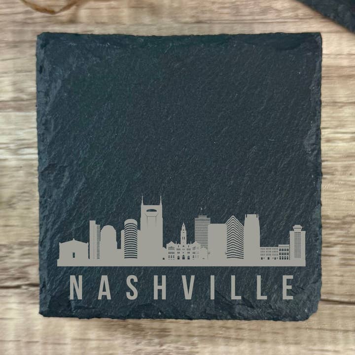 Sottobicchieri in Ardesia Skyline di Nashville Quadrati Rotondi in Pietra TN per la vendita all'ingrosso da parte di Mermaid of Hilton Head