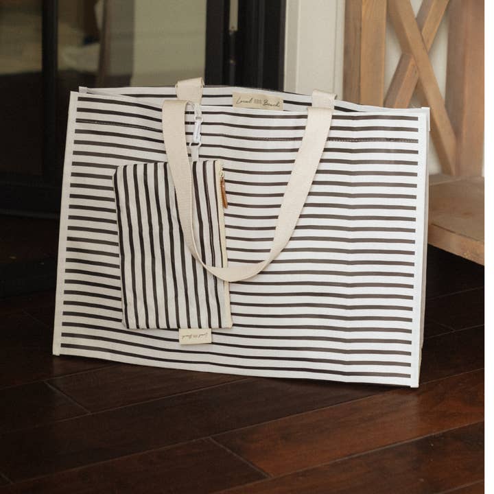 Black Thin Stripe XL All Day Bag with Matching Removable Pouch for wholesale on Faire4