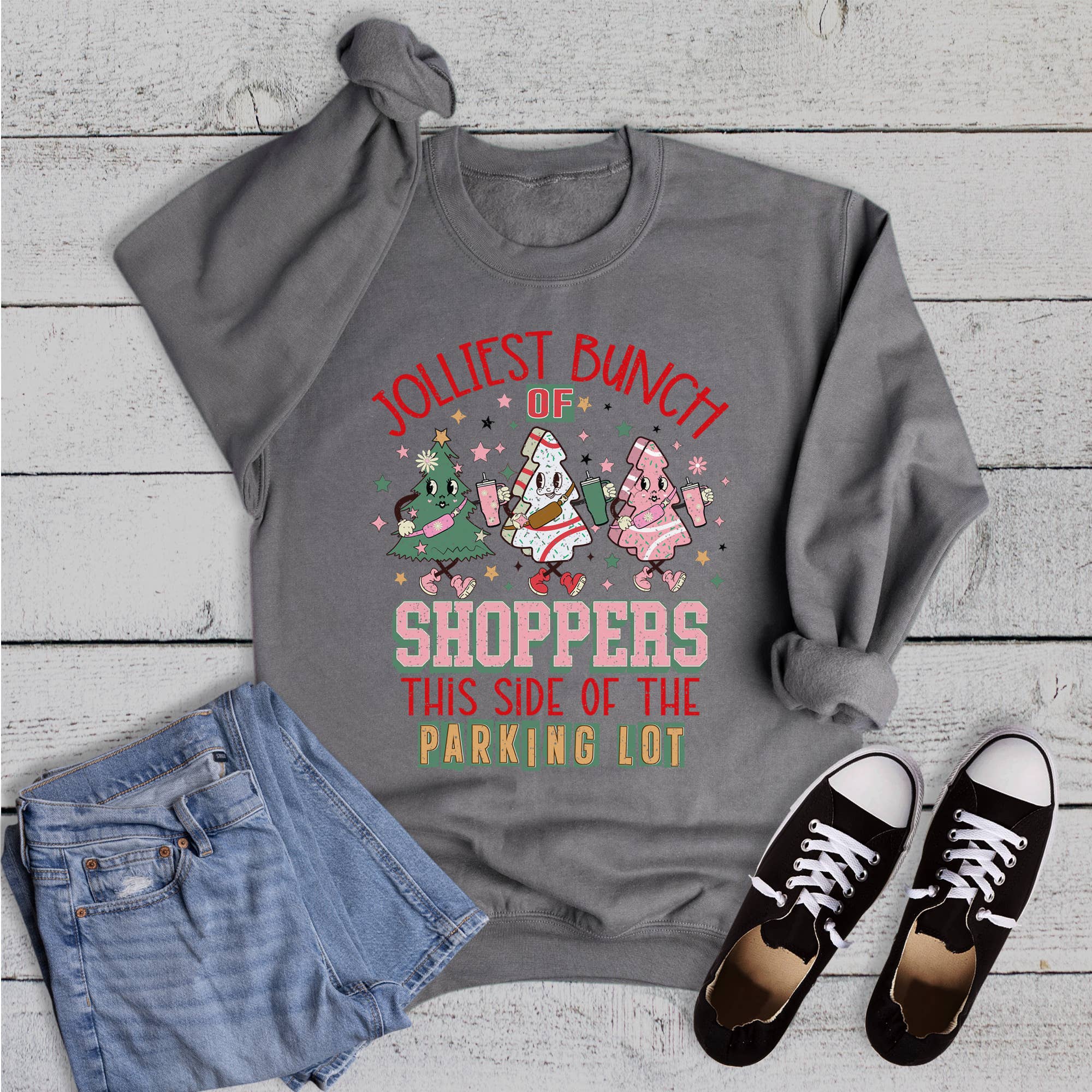 Charcoal Christmas Jolliest Bunch of Shoppers Sweatshirt for wholesale on Faire0