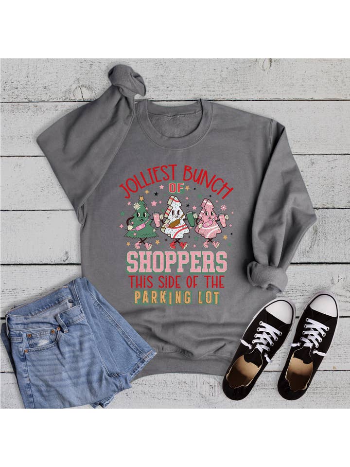 Charcoal Christmas Jolliest Bunch of Shoppers Sweatshirt for wholesale on Faire