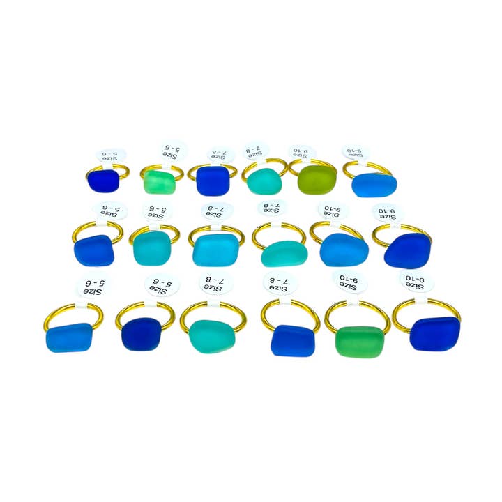 Upcycled Glass Rings - 6 Rings (Gold) for wholesale by Addie Parker Jewelry