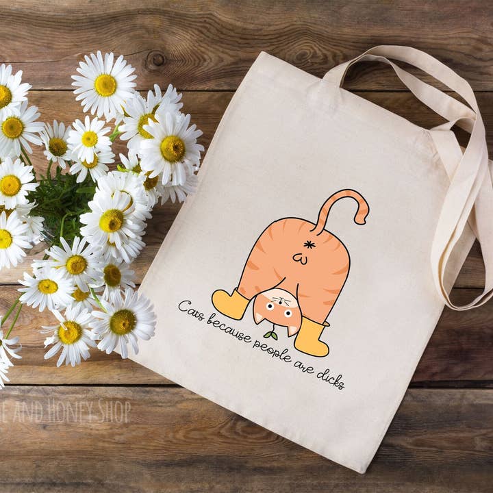 Cat Funny Printed Shopping Library Tote Bag for wholesale by Home and Honey Shop