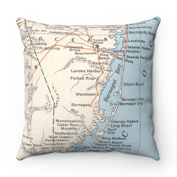 Long Beach Island New Jersey Map Pillow for wholesale by Daisy Mae Designs