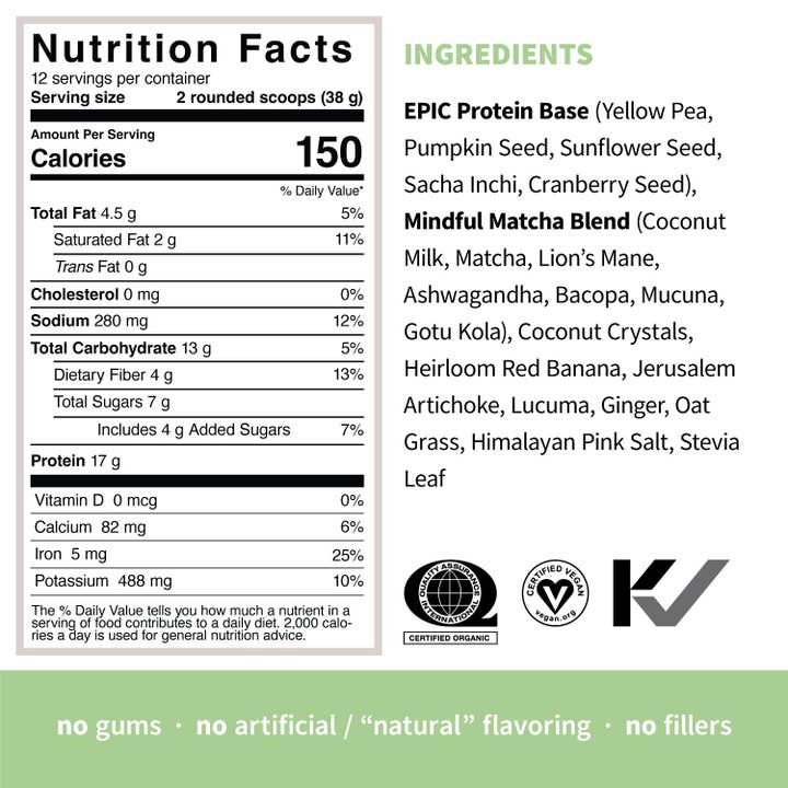 Sprout Living - Wholesale Protein/Superfood Powder - Epic Protein | Organic Plant Protein, Mindful Matcha 16CT DB1