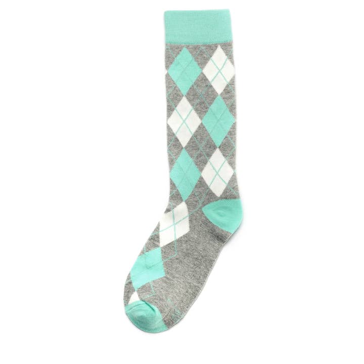 Mint and Grey Argyle Socks for wholesale by No Cold Feet